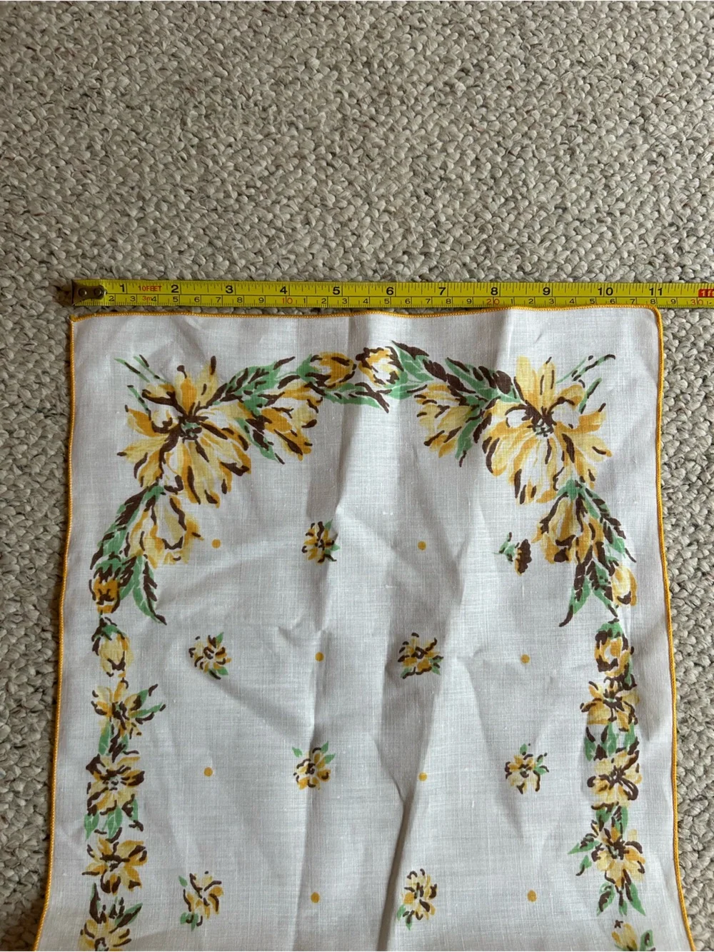 Vintage Floral Yellow & Green Linen Napkins and Small Table Runner- Set